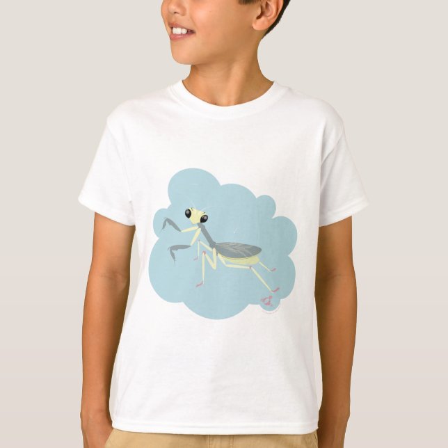 Bugzter - Praying Mantis on Light Blue T-Shirt (Front)
