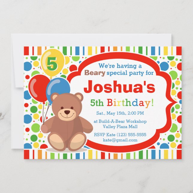 Build A Bear Boy's Birthday Party Invitation (Front)