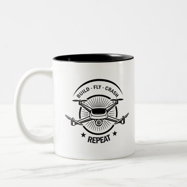 Build Fly Crash Repeat Drone Quadcopter Design Two-Tone Coffee Mug (Left)