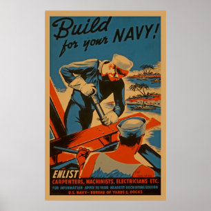 Build For Your Navy World War WPA Vintage Posters