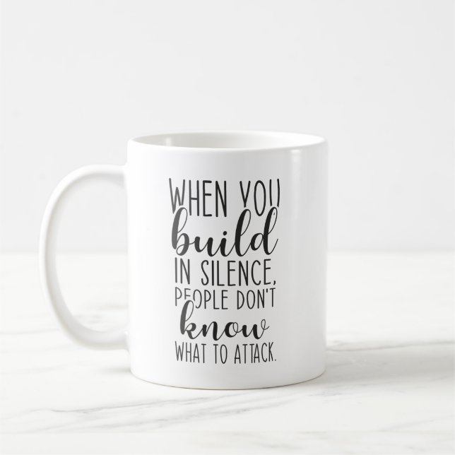 Build In Silence, Gym, Hustle, Success, Inspire Coffee Mug (Left)