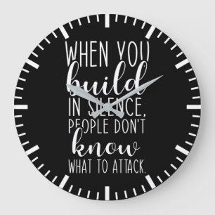 Build In Silence, Gym, Hustle, Success, Inspire Large Clock