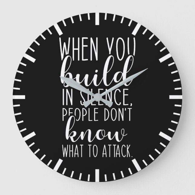 Build In Silence, Gym, Hustle, Success, Inspire Large Clock (Front)