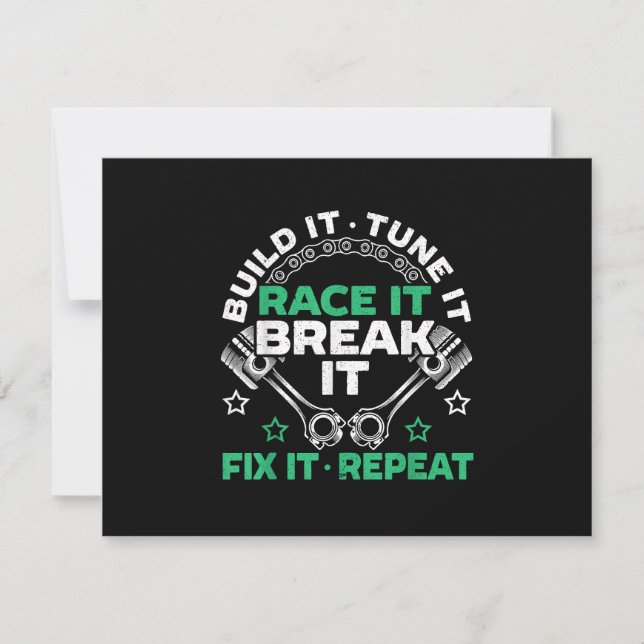 Build It Tune It Race It Break It Fix It Repeat Mo RSVP Card (Front)