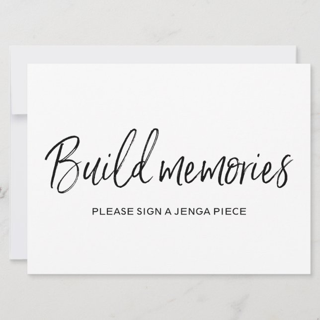 "Build memories" Jenga Wedding Sign | Stylish Invitation (Front)