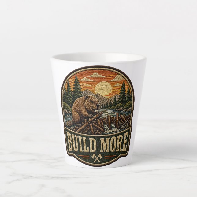 Build More Beaver Outdoor Embroidered Patch Latte Mug (Front)
