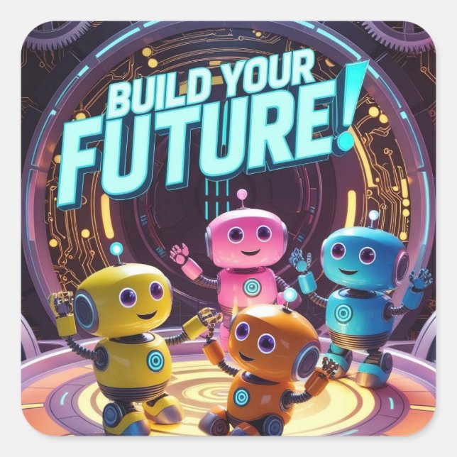 Build Your Future with Kids in Space Square Sticker (Front)