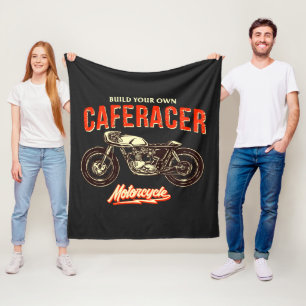 Build Your Own Caferacer Motorcycle on Black Throw Fleece Blanket