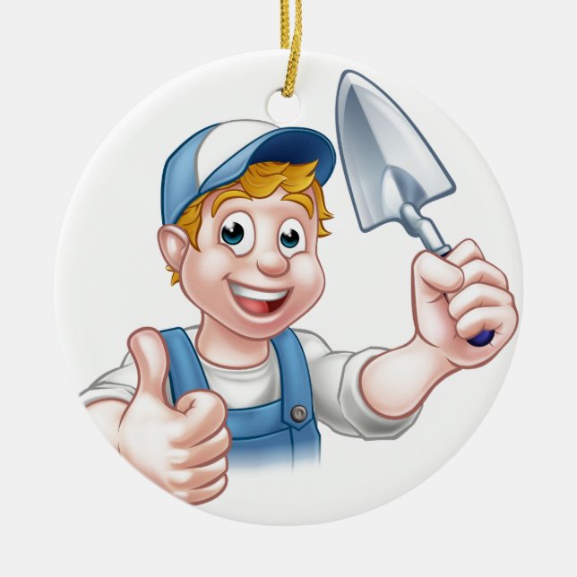 Builder Bricklayer Construction Worker Trowel Tool Ceramic Tree Decoration (Front)