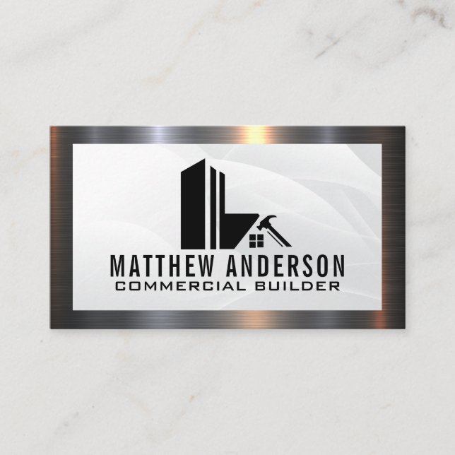 Builder Commercial Real Estate Logo | Metal Border Business Card (Front)