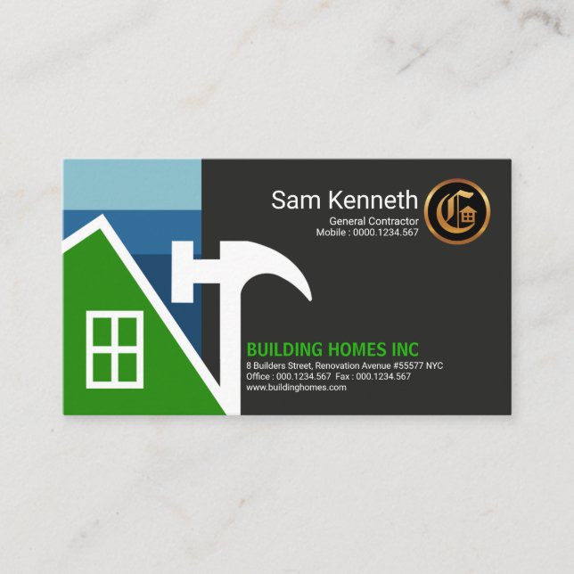 Builder Contractors Hammer Construction Services Business Card (Front)