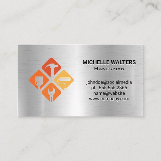 Builder Hand Tools Icons | Metal  Business Card (Front)