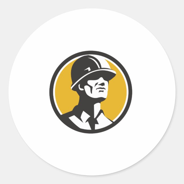 Builder Hardhat Looking Forward Circle Retro Classic Round Sticker (Front)