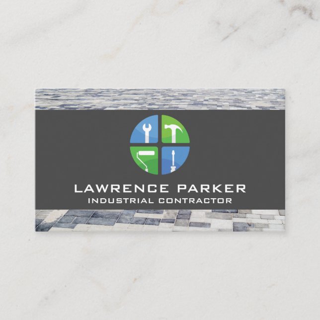 Builder Home Repair Icons | Construction Worker Business Card (Front)