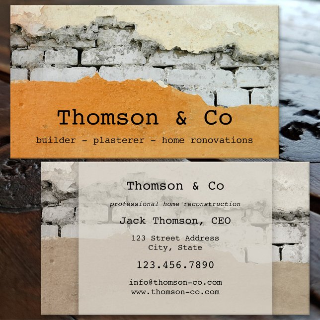 Builder Plasterer Home Renovation Business Card (Business card featuring a wall under construction. Great for a builder, plasterer, home renovation)