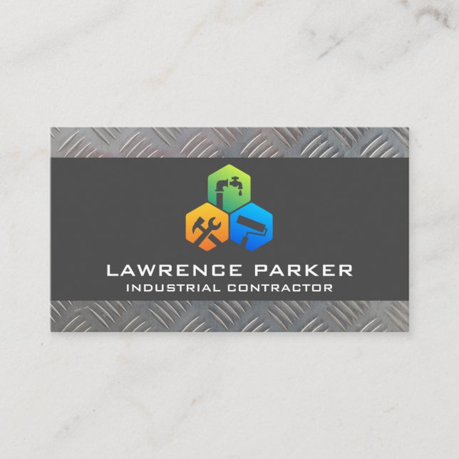 Builder Repair Icons | Construction | Steel Metal Business Card (Front)