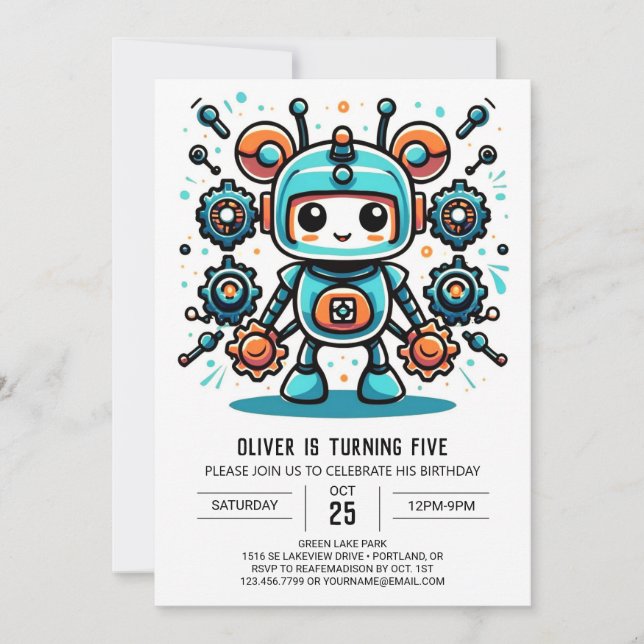 Builder Robot Birthday Invitation (Front)