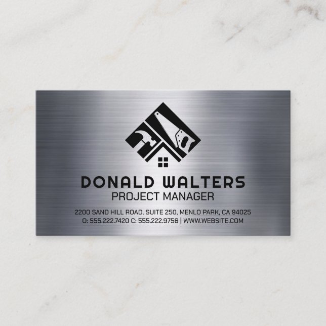 Builder Tools Logo | Metallic Brushed Business Card (Front)