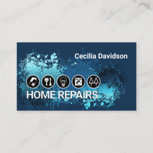 Builder Tools On Blue Paint Splatter Business Card