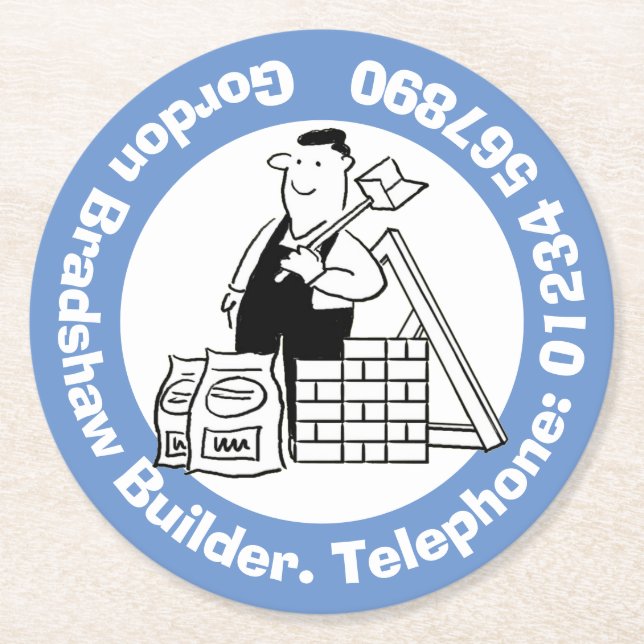 Builder with Building Materials. Building Trade Round Paper Coaster (Front)
