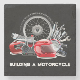 Building a Motorcycle with Parts Drawing Stone Coaster