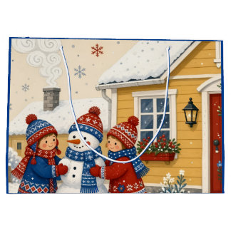 Building a Snow man wrapping paper Large Gift Bag