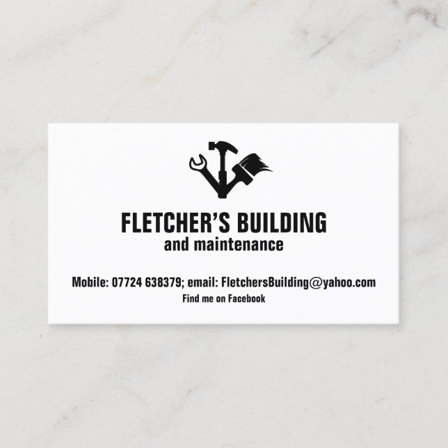 Building And Maintenance Tool Icon White Bold Text Business Card (Front)
