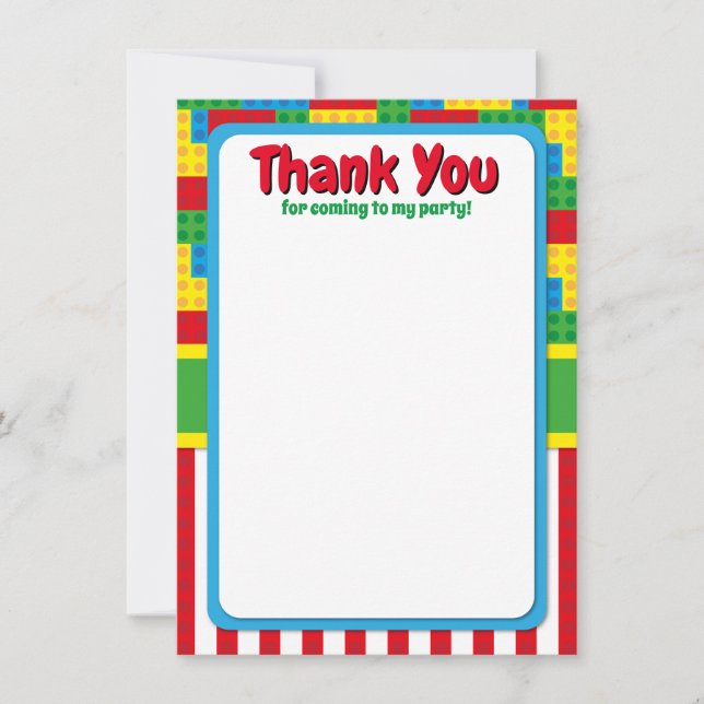 Building Block Birthday Bricks Party Baby Shower Thank You Card (Front)