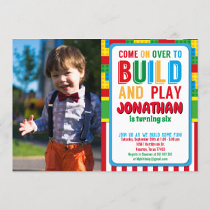 Building Block Birthday Bricks Party Photo Invitation