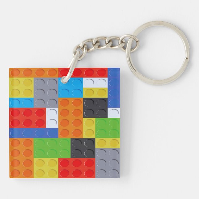 Building block brick blue green red orange yellow  key ring (Back)