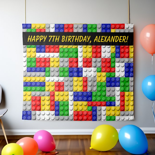 Building Block Bricks Boys Birthday Party Backdrop Tapestry (building blocks boys birthday party backdrop photo booth)