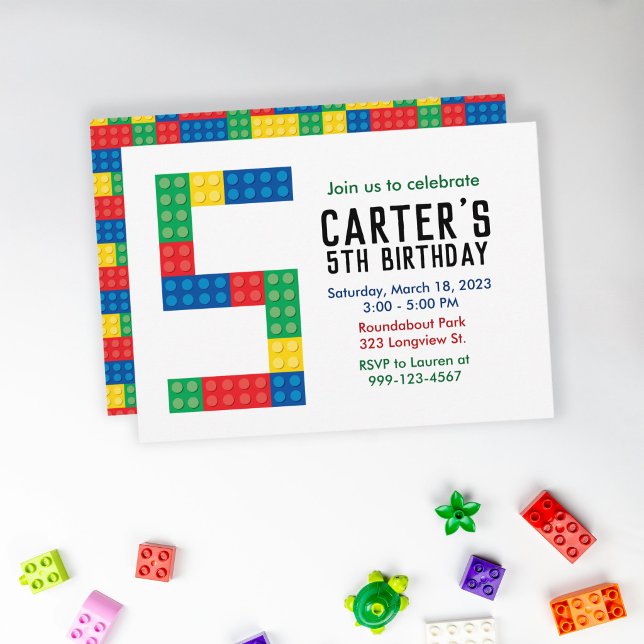 Building Block Party Invitation for 5th Party (Building Block 5th Birthday Invitation)