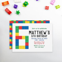 Building Block Party Invitation for 6th Party