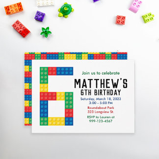 Building Block Party Invitation for 6th Party