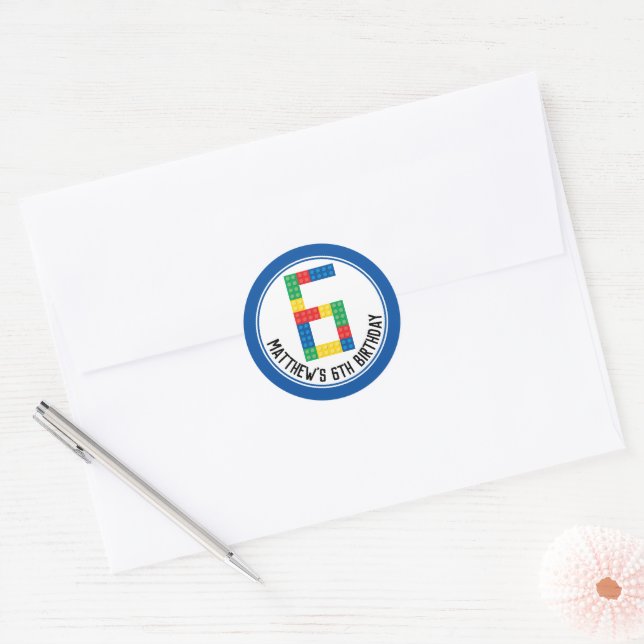 Building Block Party Stickers for 6th Party (Envelope)