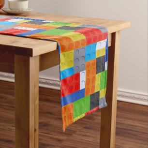 Building block red blue green yellow orange short table runner