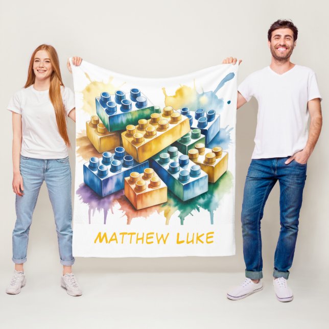 Building Block Splash Boy Birthday Party Gift Fleece Blanket (In Situ)