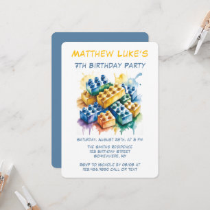 Building Block Splash Boy Birthday Party Invitation