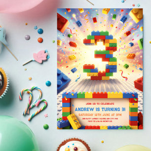 Building Blocks 3rd Birthday Party Invitation