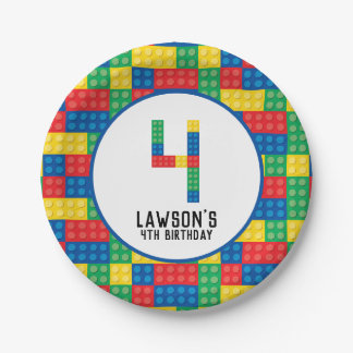 Building Blocks 4th Birthday Paper Plates