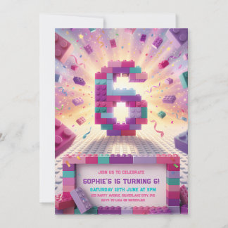 Building Blocks 6th Birthday Party Invitation