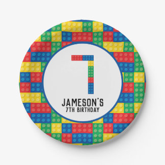 Building Blocks 7th Birthday Paper Plates