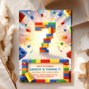 Building Blocks 7th Birthday Party Invitation