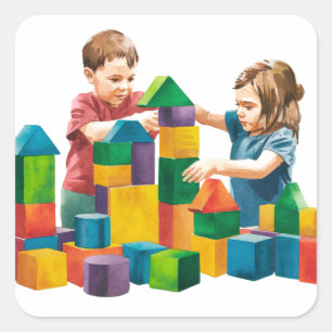 Building Blocks at the Birthday Bash Square Sticker