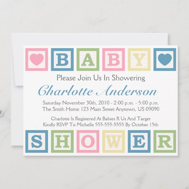 Building Blocks Baby Shower Invitiations (Blue) Invitation (Front)