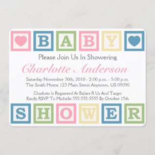 Building Blocks Baby Shower Invitiations (Pink) Invitation