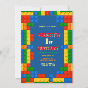 Building Blocks Birthday, 1st Construction Invitation