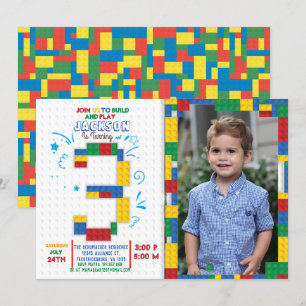 Building Blocks Birthday Bricks 3 years Invitation