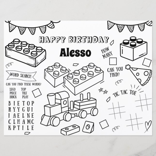 Building Blocks Birthday Colouring Page Party Favo (Front)