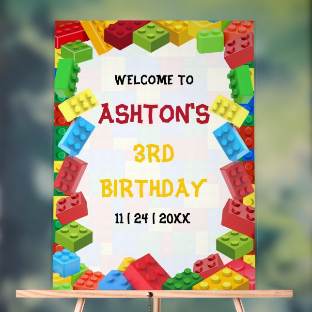 Building Blocks Birthday Invitation, Boys Birthday Acrylic Sign (Neutral)